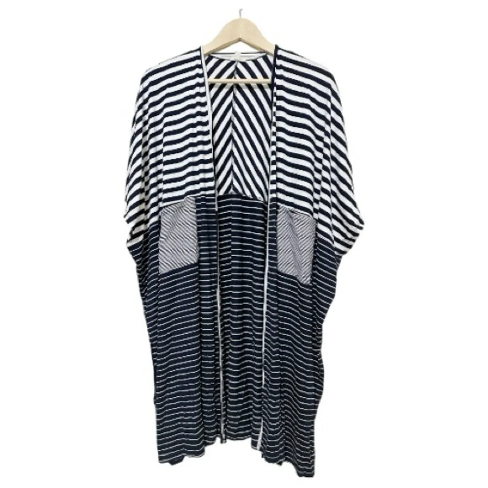 Hem & Thread Black and White Striped Women’s Kimono Cardigan - One Size - Picture 2 of 5